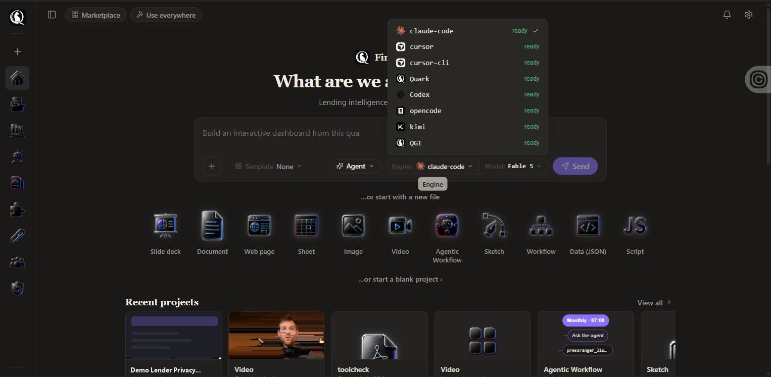 The engine dropdown in the prompt bar