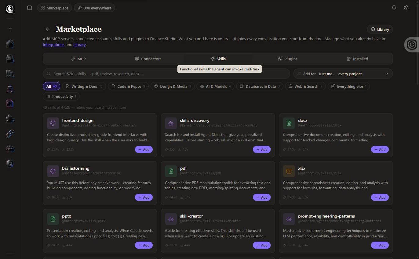 The marketplace Skills tab