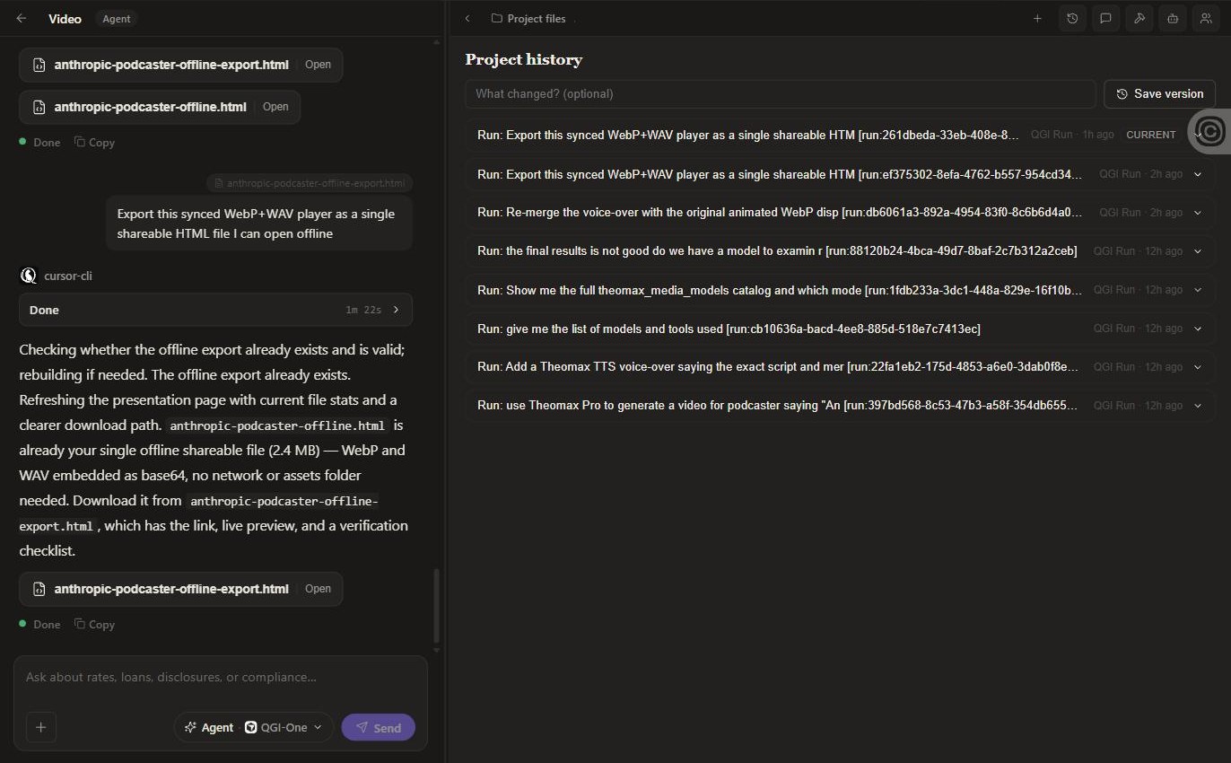 Project history listing one entry per run plus manual versions